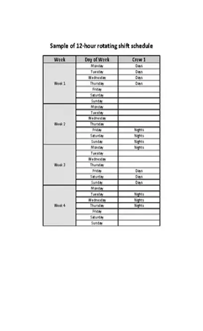 Printable 12 Hour Rotating Shift Schedule Template