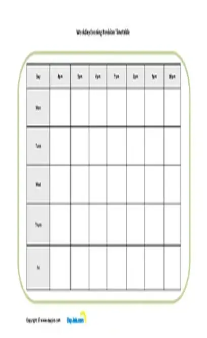 Printable Evening Revision Timetable Template