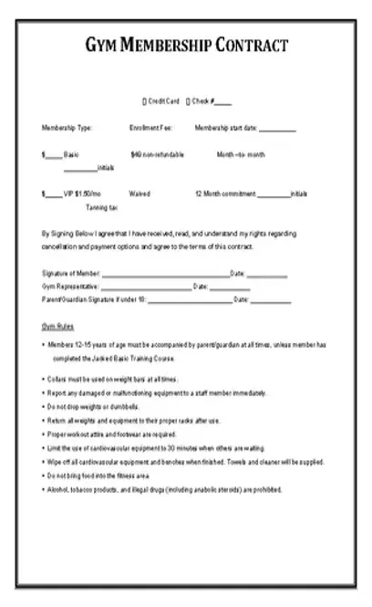 Printable Gym Contract Template Example