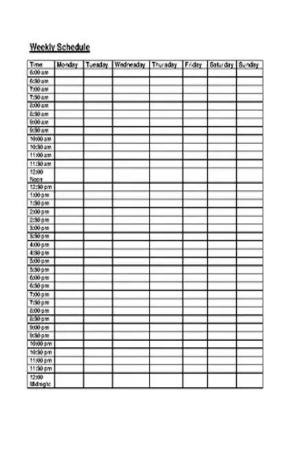 Printable Hourly Employee Work Schedule Templare Pdf Download