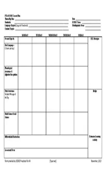 Printable Preschool Lesson Plan Template