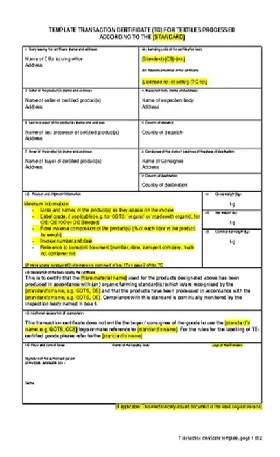 Printable Transaction Certificate Template