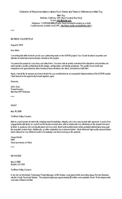 Professional Reference Letter For Project