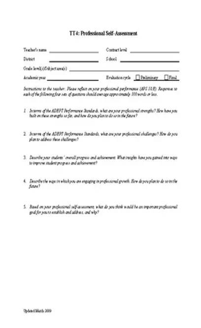 Professional Self Assessment Template