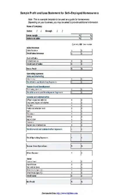 Profit And Loss Statement For Self Employed Template Free