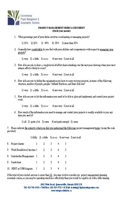 Project Management Needs Assessment Template