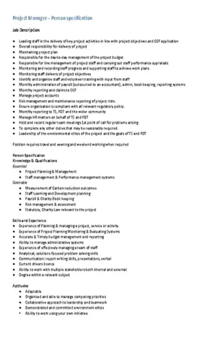 Project Manager Job Description Template