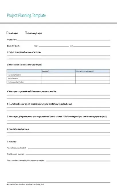 Project Planning Sheet Template