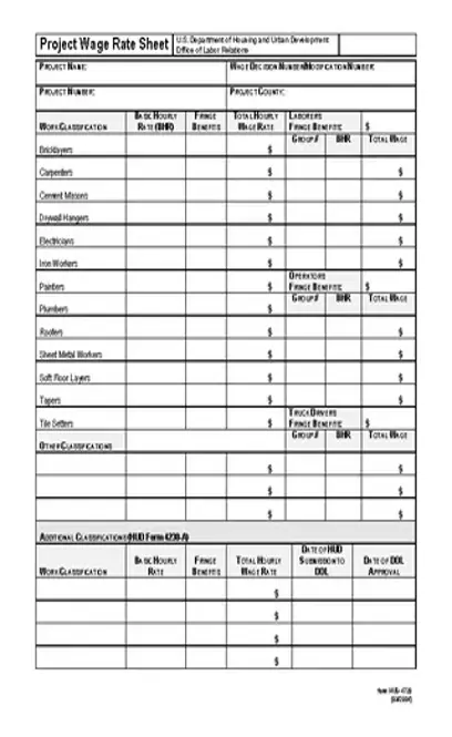 Project Wage Rate Sheet