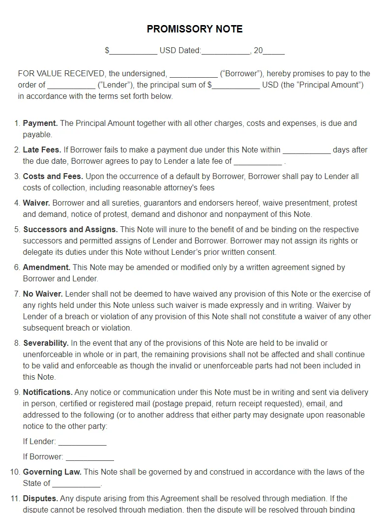 Promissory note thumbnail large
