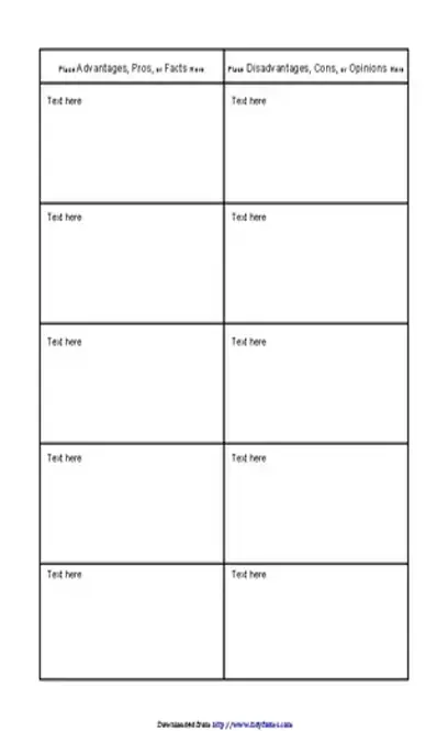 Pros And Cons Comparison T Chart For Students