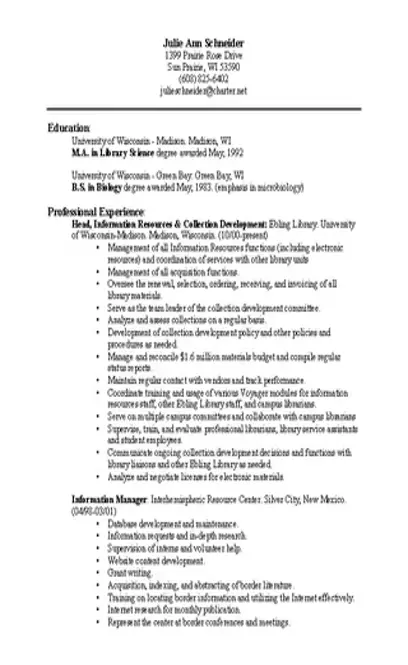 Public Librarian Resume