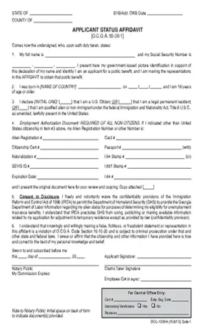 Puerto Rico Applicant Status Affidavit Form