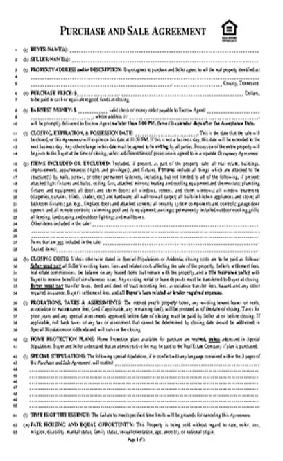 Purchase And Sale Agreement Template