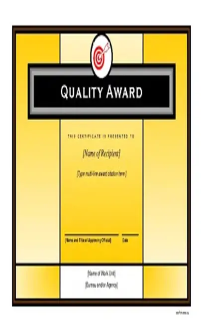 Quality Award Printable Certificate Download