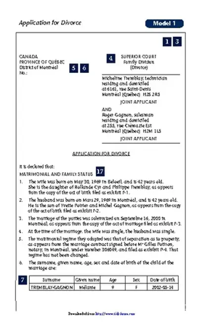 Quebec Application For Divorce Sample