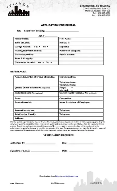 Quebec Application For Rental Form