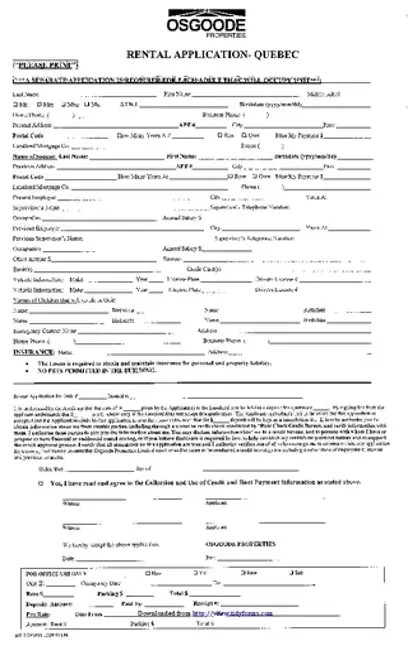 Quebec Rental Application Form