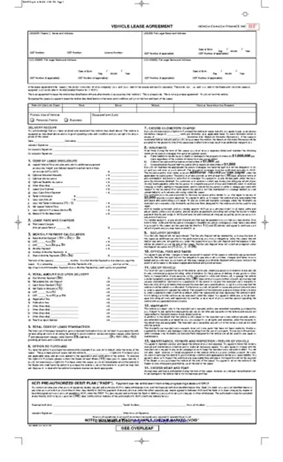 Quebec Vehicle Lease Agreement Form