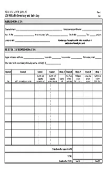 Raffle Inventory And Sales Log