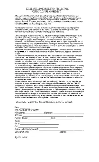 Real Estate Non Disclosure Agreement Template