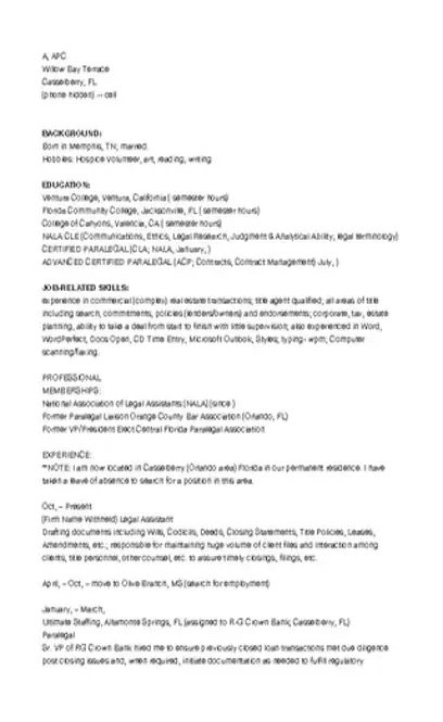 Real Estate Paralegal Resume