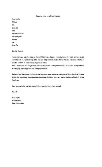 Recommendation Letter For A Friend For A Job Word Doc