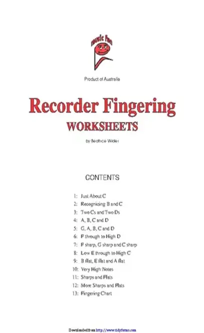 Recorder Fingering Worksheets