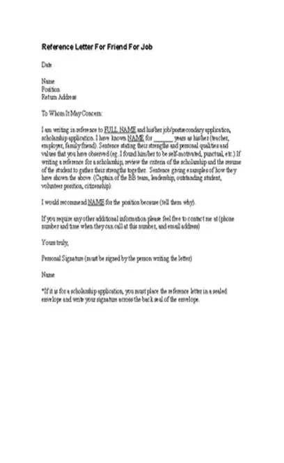 Reference Letter For Friend For Job