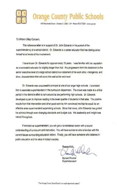 Reference Letter From Principal