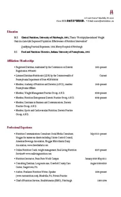 Renal Dietitian Resume