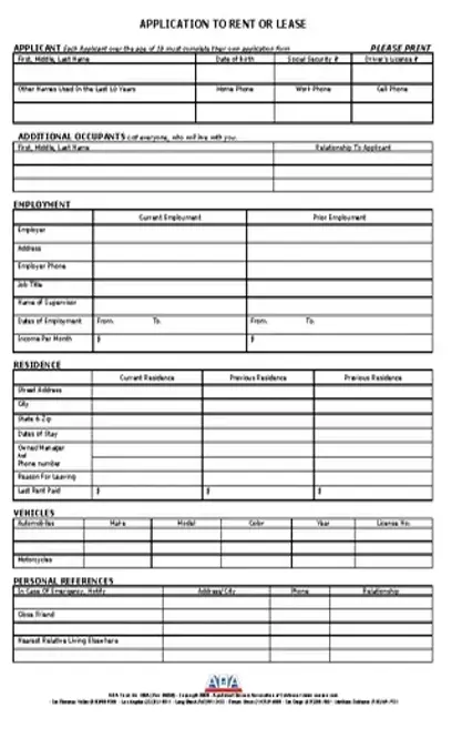 Rental Lease Application Template