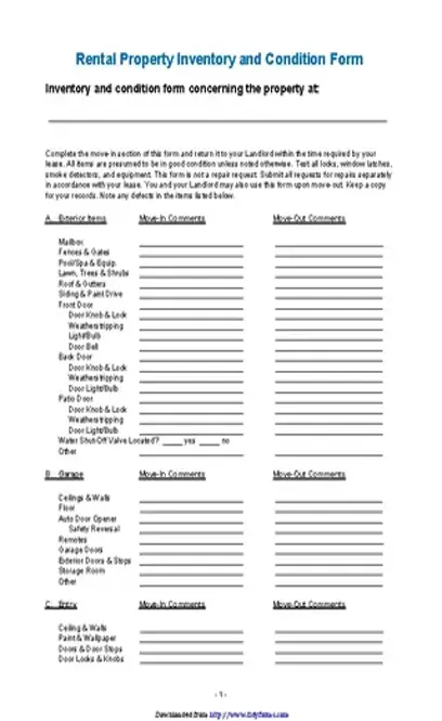 Rental Property Inventory And Condition Form