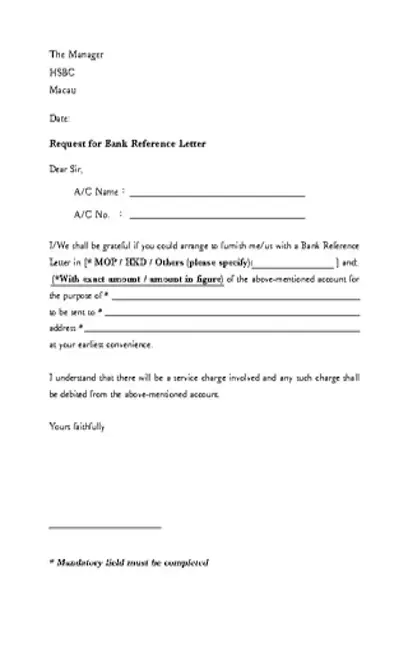 Request For Bank Reference Letter