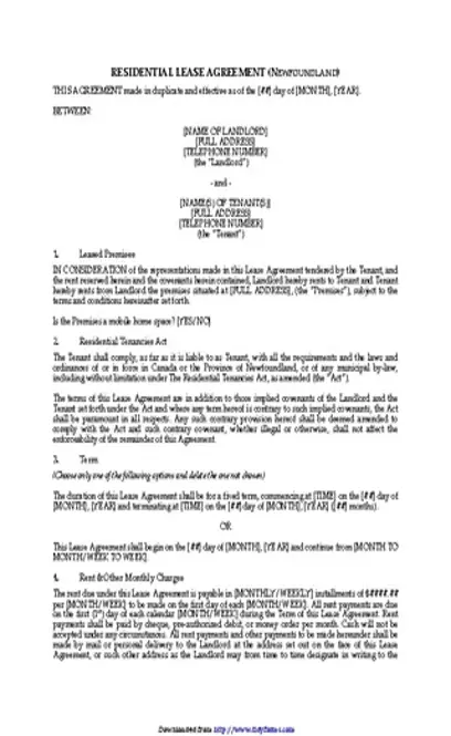 Residential Lease Agreement Newfoundland