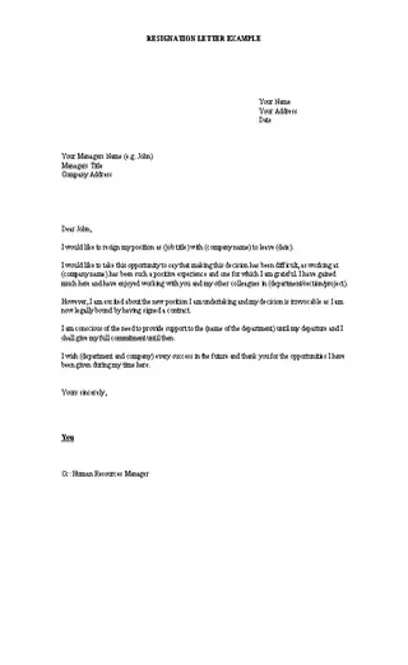 Resignation Letter Example