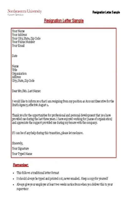 Resignation Letter Sample