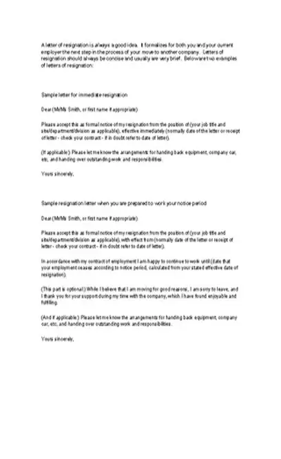 Resignation Letter Template