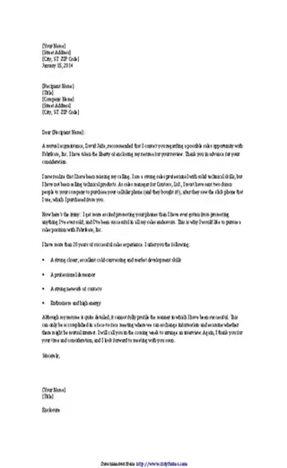 Resume Cover Letter For Sales Representative