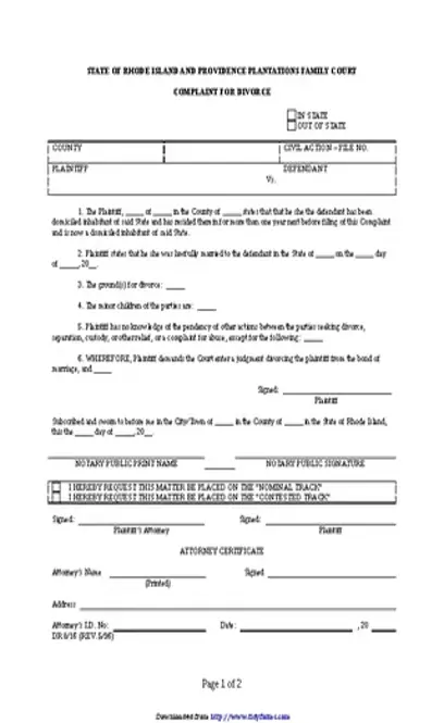 Rhode Island Divorce Complaint Form