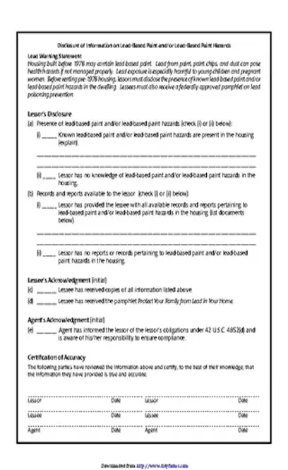 Rhode Island Lead Paint Disclosure Form