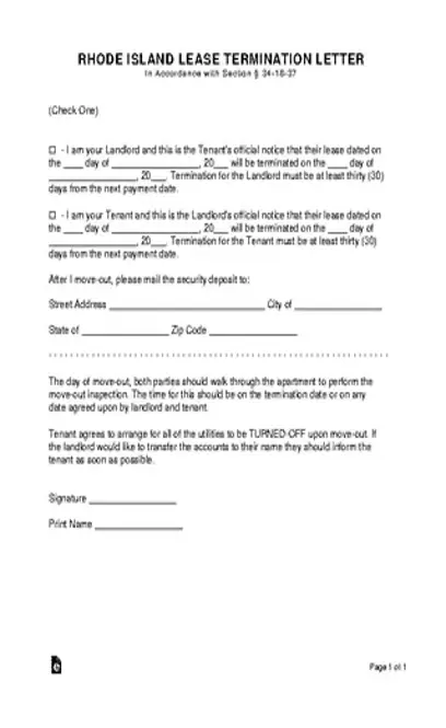 Rhode Island Lease Termination Form