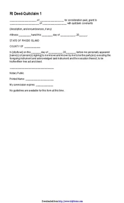 Rhode Island Quitclaim Deed Form 1