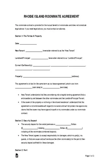 Rhode Island Roommate Agreement