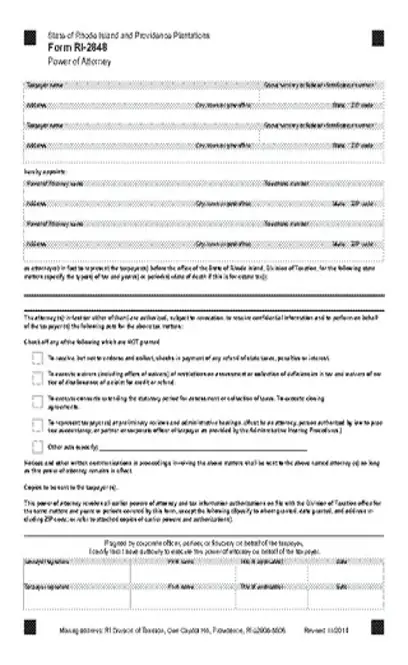 Rhode Island Tax Power Of Attorney Form Ri 2848