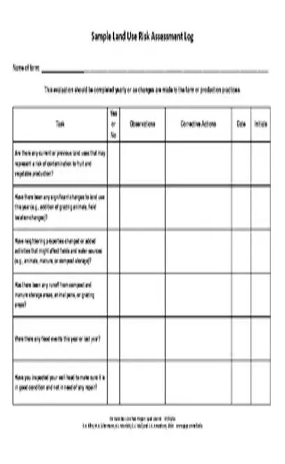 Risk Assessment Log Template