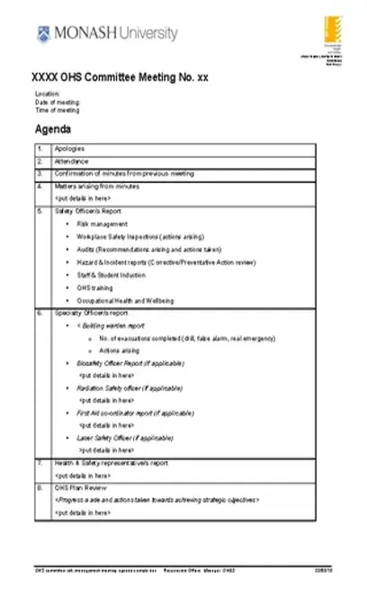 Risk Management Meeting Agenda Sample