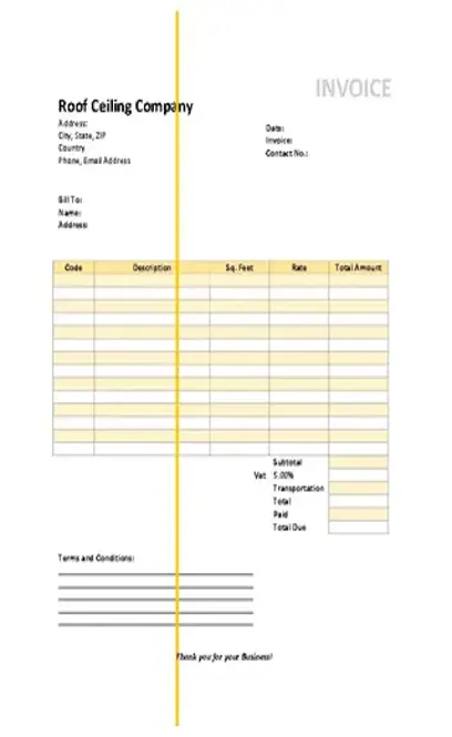 Roof Ceiling Invoice Template