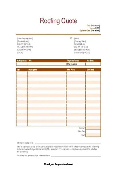 Roofing Estimate Invoice Template