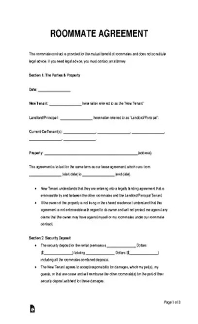 Roommate Agreement Template